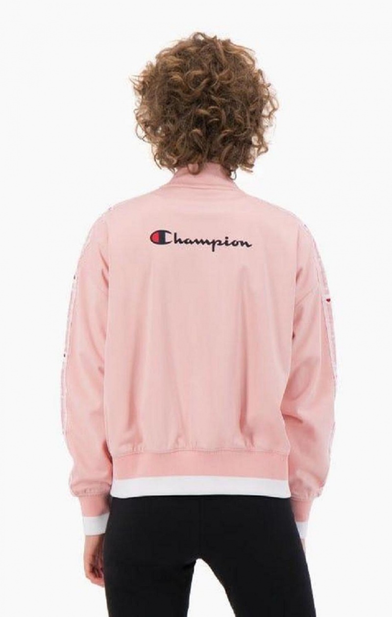 Champion Logo Tape Bi-Colour Trim Bomber Jacket Kadın Mont Pembe | 1625-GEQSN