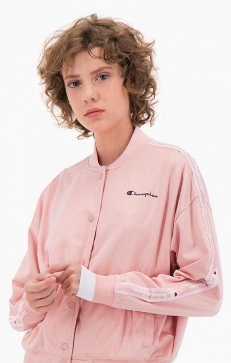 Champion Logo Tape Bi-Colour Trim Bomber Jacket Kadın Mont Pembe | 1625-GEQSN