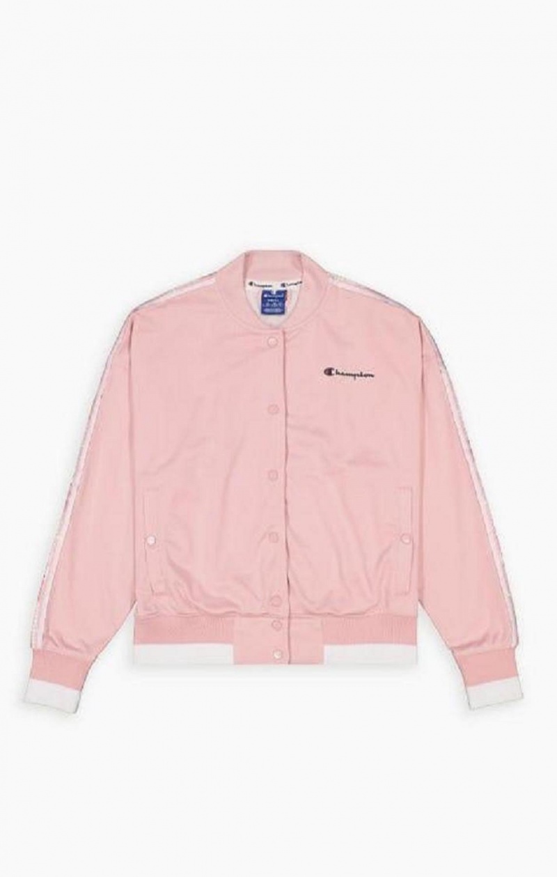 Champion Logo Tape Bi-Colour Trim Bomber Jacket Kadın Mont Pembe | 1625-GEQSN