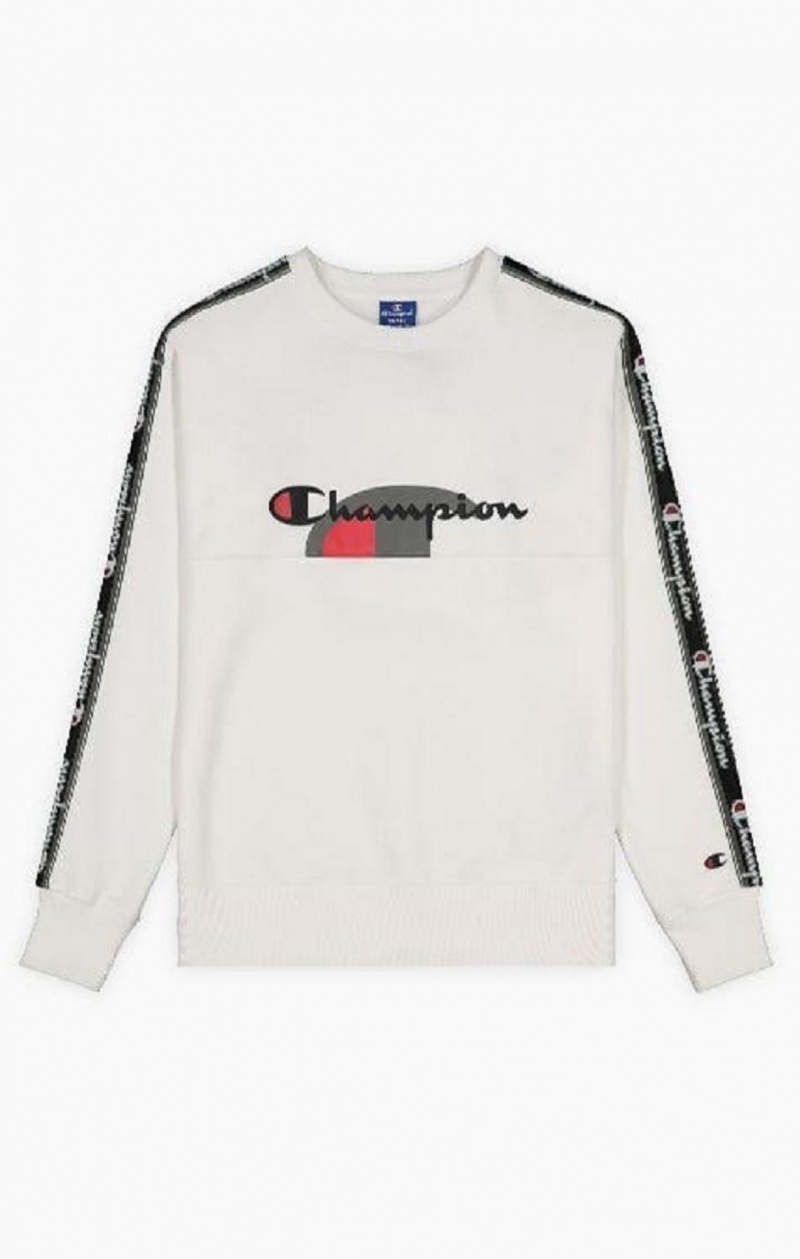 Champion Multi Logo Jacquard Tape Sweatshirt Kadın Tişörtü Beyaz | 8063-TFQVW