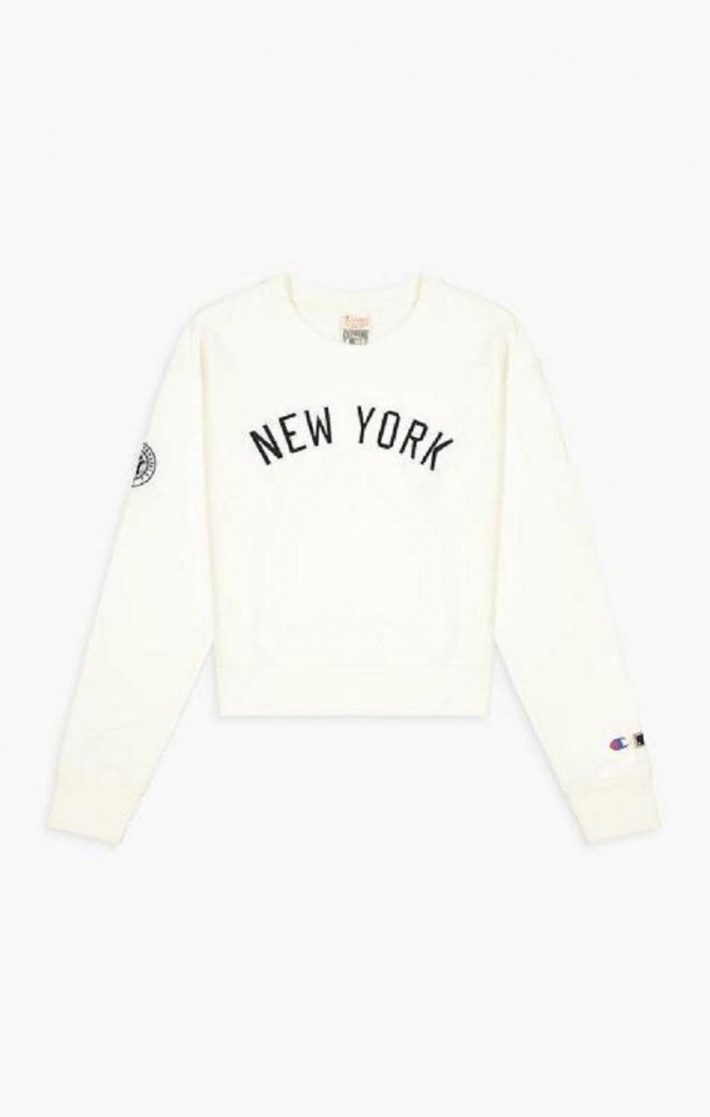 Champion New York MLB Cropped Reverse Weave Sweatshirt Kadın Tişörtü Kahverengi | 9751-MNPCU