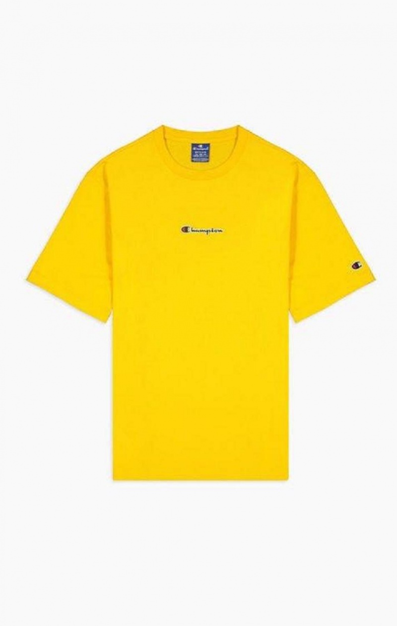 Champion Oversized Script Logo Print T-Shirt Erkek Tişört Altın | 2904-SILPU