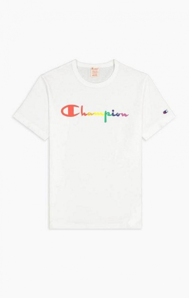 Champion PRIDE Crew Neck T-Shirt Erkek Tişört Beyaz | 7983-QEJXN