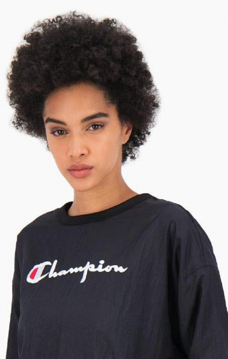 Champion Panel Detail Script Logo Sweatshirt Kadın Tişörtü Siyah | 1270-GDPFA