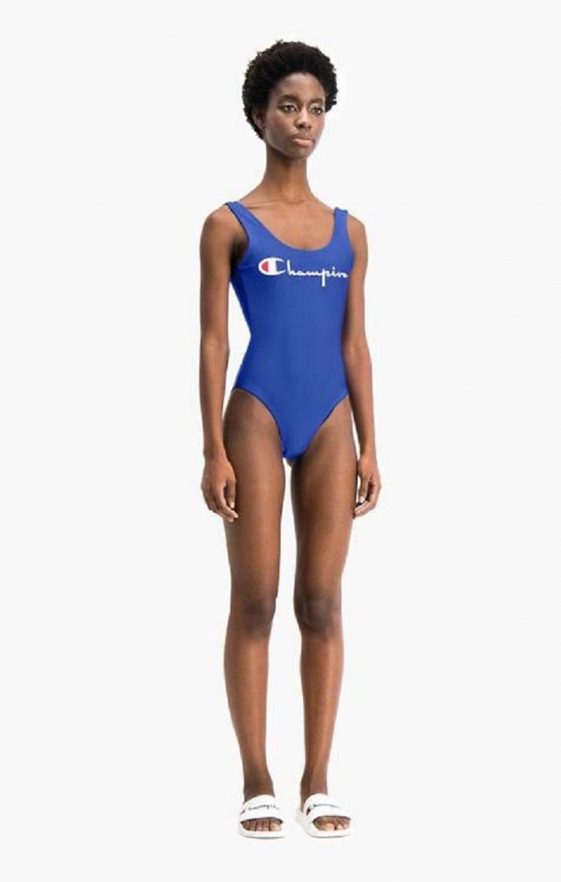 Champion Reversible Script Logo Swimsuit Kadın Mayo Mavi | 1850-JWIAC