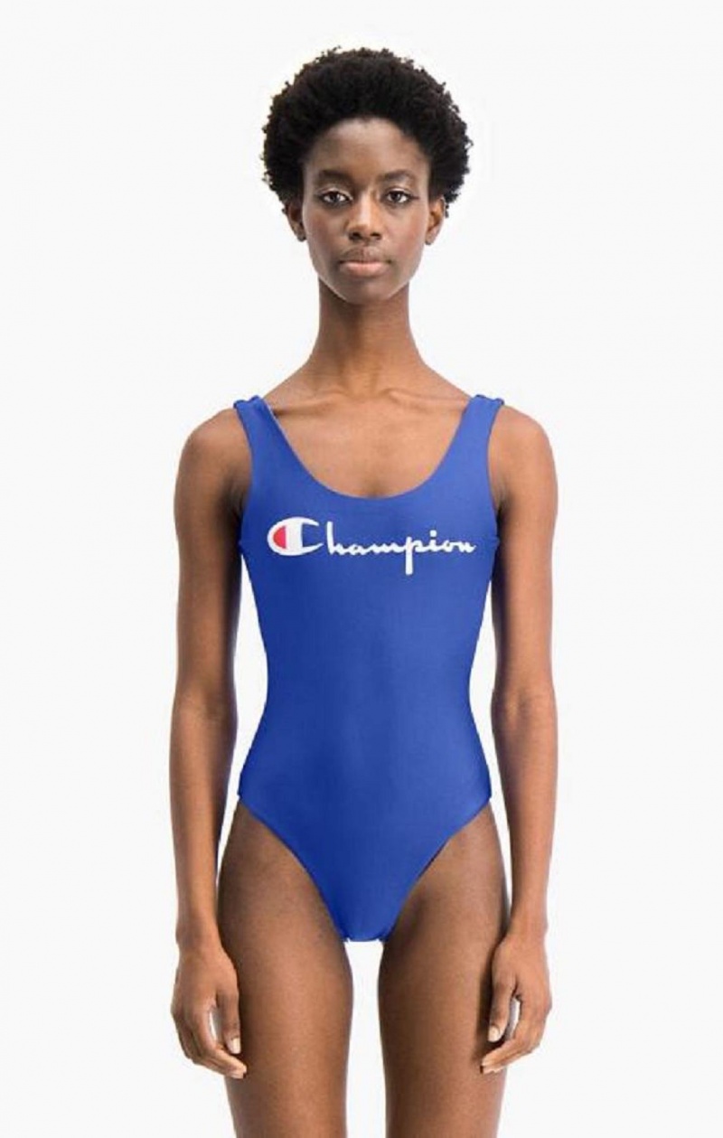 Champion Reversible Script Logo Swimsuit Kadın Mayo Mavi | 1850-JWIAC