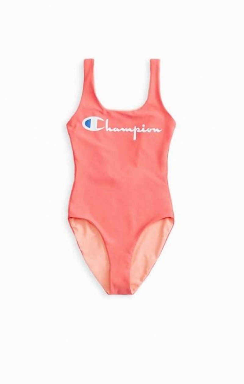 Champion Reversible Script Logo Swimsuit Kadın Mayo Mercan | 0176-FEOQA