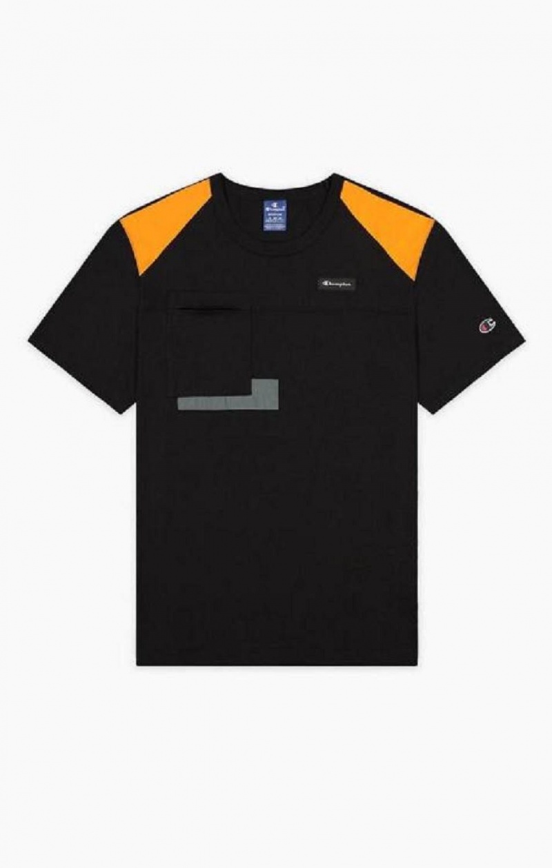 Champion Rubber Label Script Logo T-Shirt Erkek Tişört Siyah | 8190-HJDZV