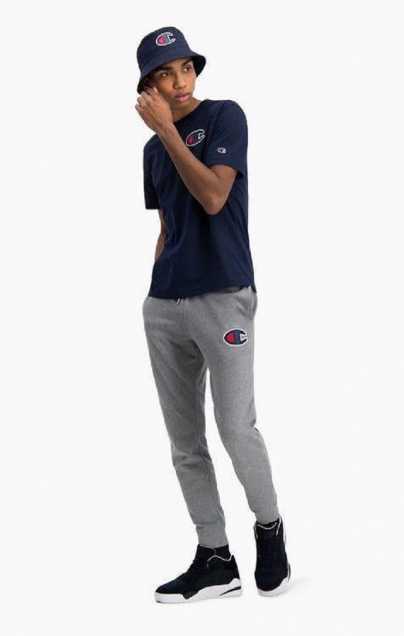 Champion Satin C Logo Crew Neck T-Shirt Erkek Tişört Koyu Turkuaz | 7985-LUGJN