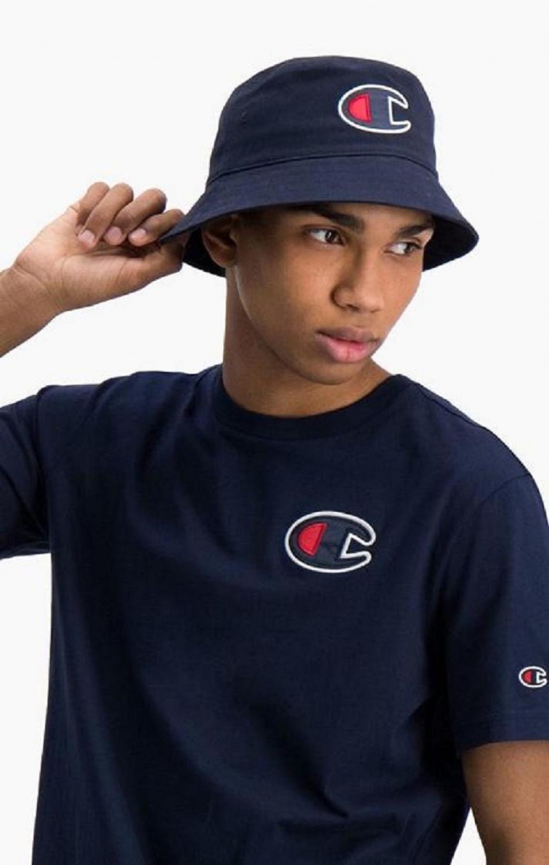 Champion Satin C Logo Crew Neck T-Shirt Erkek Tişört Koyu Turkuaz | 7985-LUGJN