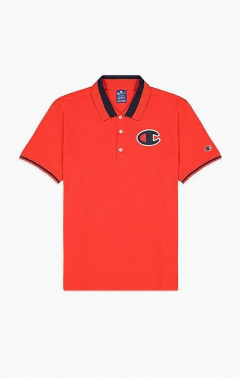 Champion Satin C Logo Polo Shirt Erkek Tişört Kırmızı | 9503-WDUNY