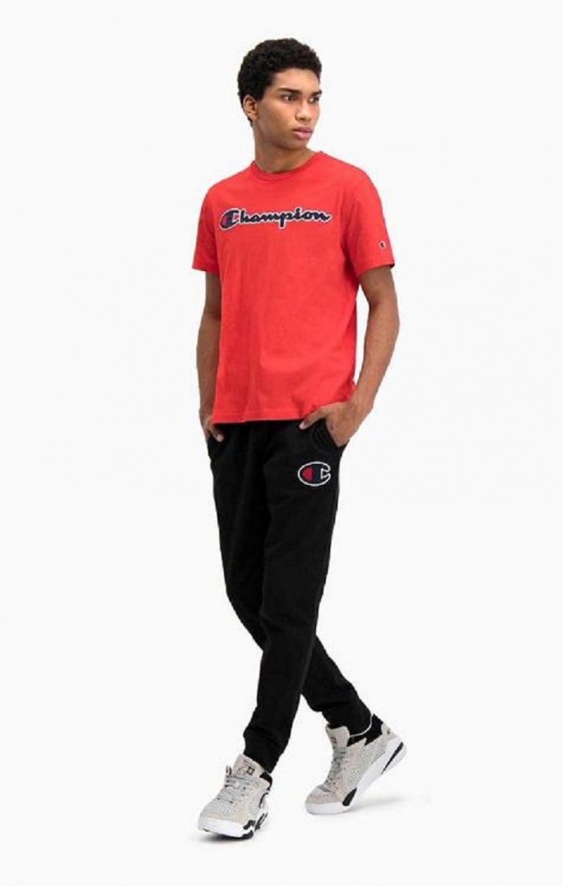 Champion Satin Script Logo T-Shirt Erkek Tişört Kırmızı | 3410-NSMDY