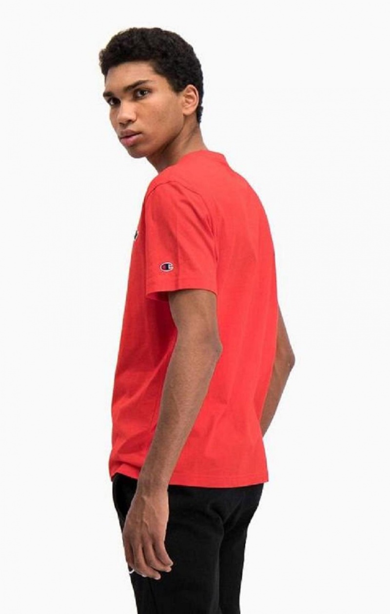 Champion Satin Script Logo T-Shirt Erkek Tişört Kırmızı | 3410-NSMDY