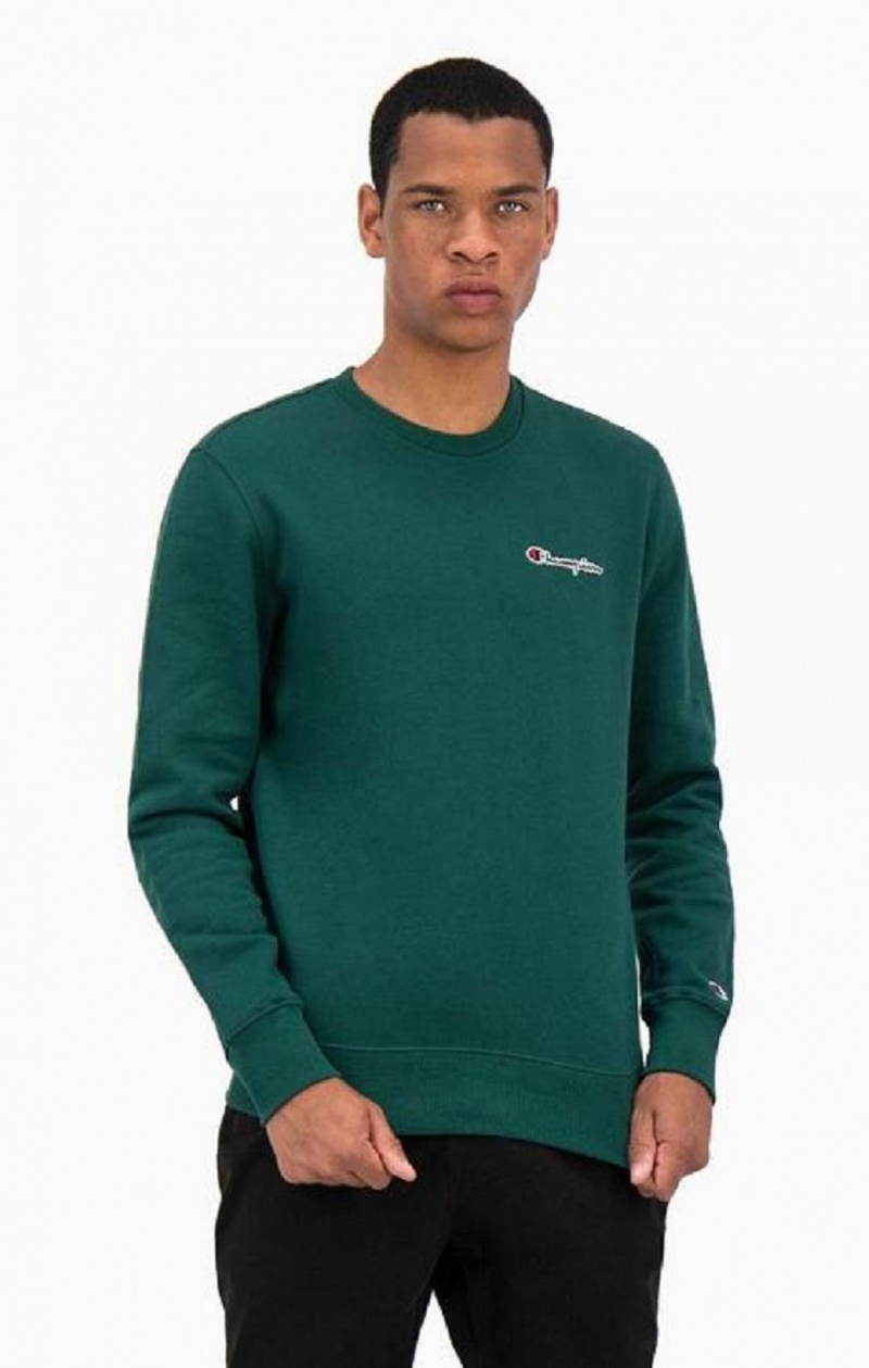 Champion Satin Stitch Script Logo Fleece Sweatshirt Erkek Tişörtü Açık Yeşil | 2639-EOFZM