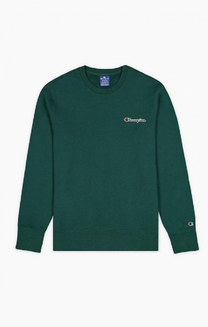 Champion Satin Stitch Script Logo Fleece Sweatshirt Erkek Tişörtü Açık Yeşil | 2639-EOFZM