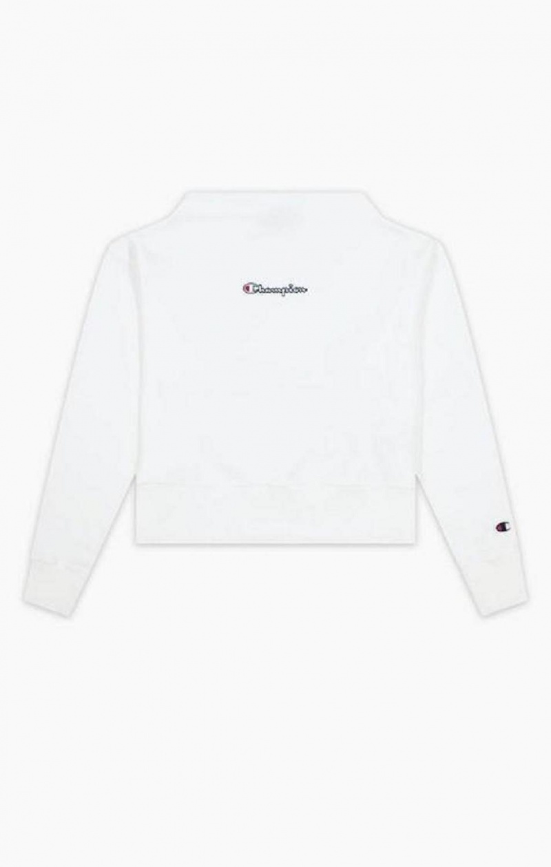 Champion Satin Stitch Script Logo Sweatshirt Kadın Tişörtü Beyaz | 7480-TROUX