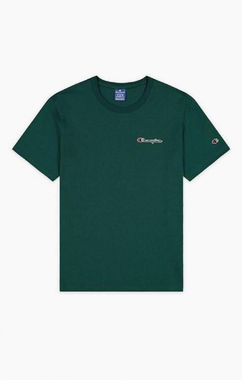 Champion Satin Stitch Small Script Logo T-Shirt Erkek Tişört Açık Yeşil | 8321-UNQSB