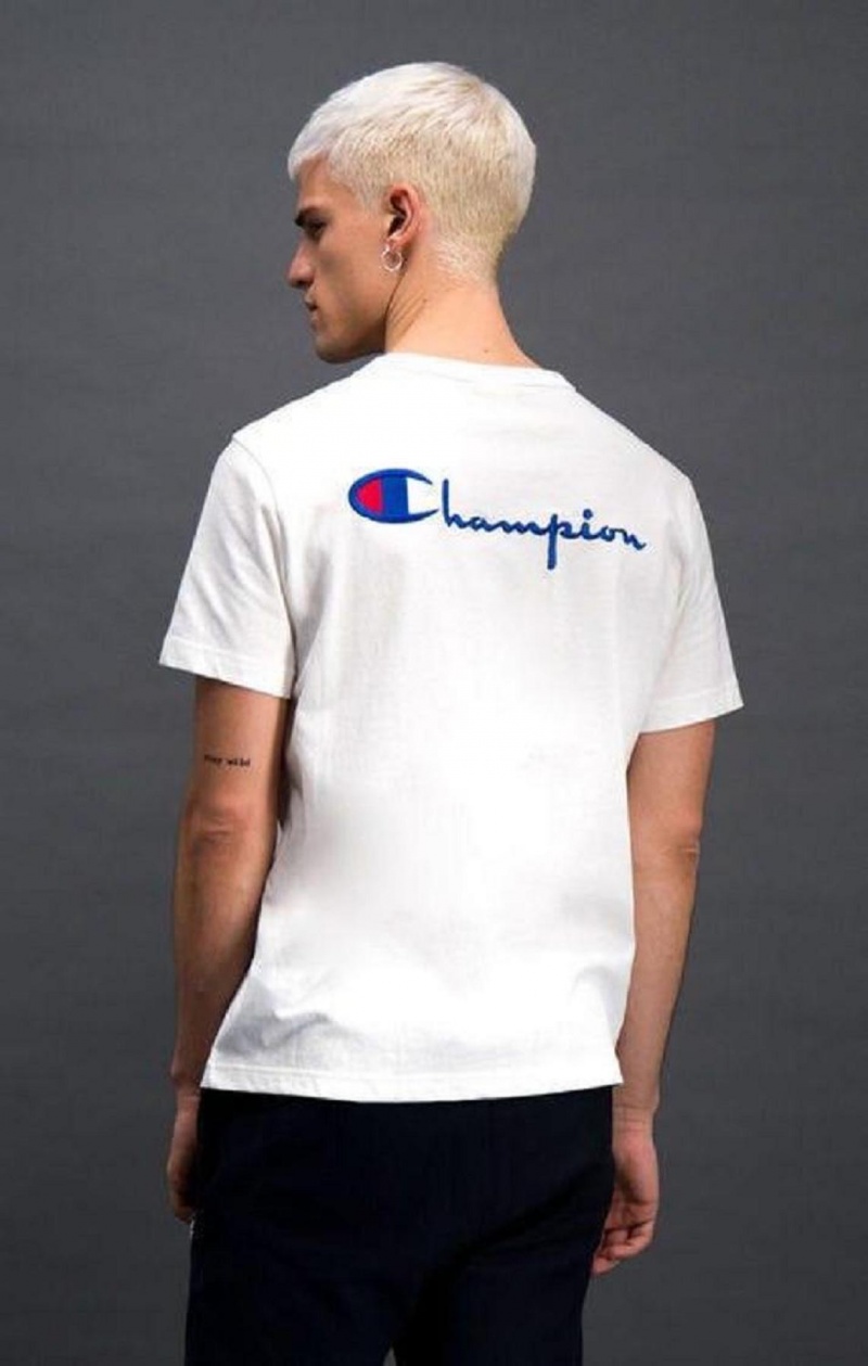 Champion Script Logo Back Crew Neck T-Shirt Erkek Tişört Beyaz | 5463-ZTFAU