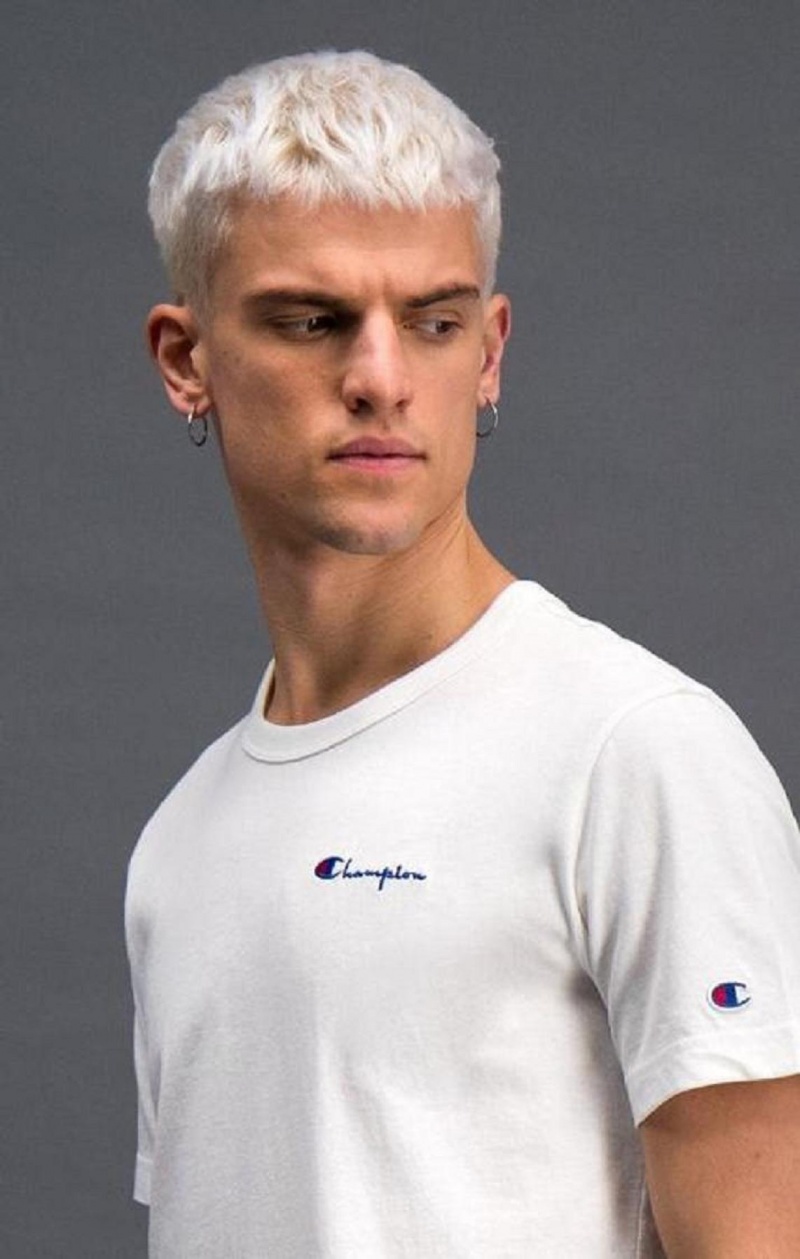 Champion Script Logo Back Crew Neck T-Shirt Erkek Tişört Beyaz | 5463-ZTFAU