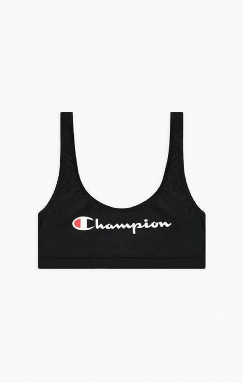 Champion Script Logo Crop Bikini Top Kadın Mayo Siyah | 7458-IMLSZ