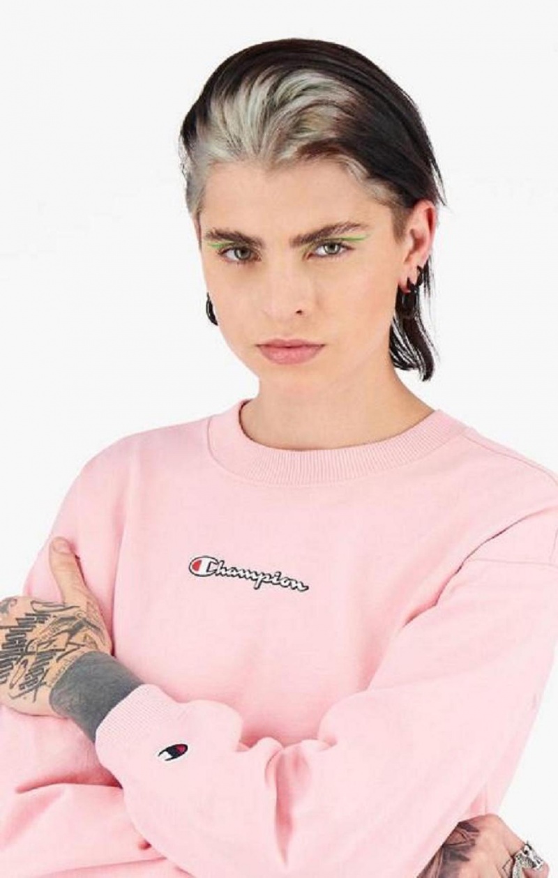 Champion Script Logo Cropped Boxy Sweatshirt Kadın Tişörtü Pembe | 5604-CLAFP