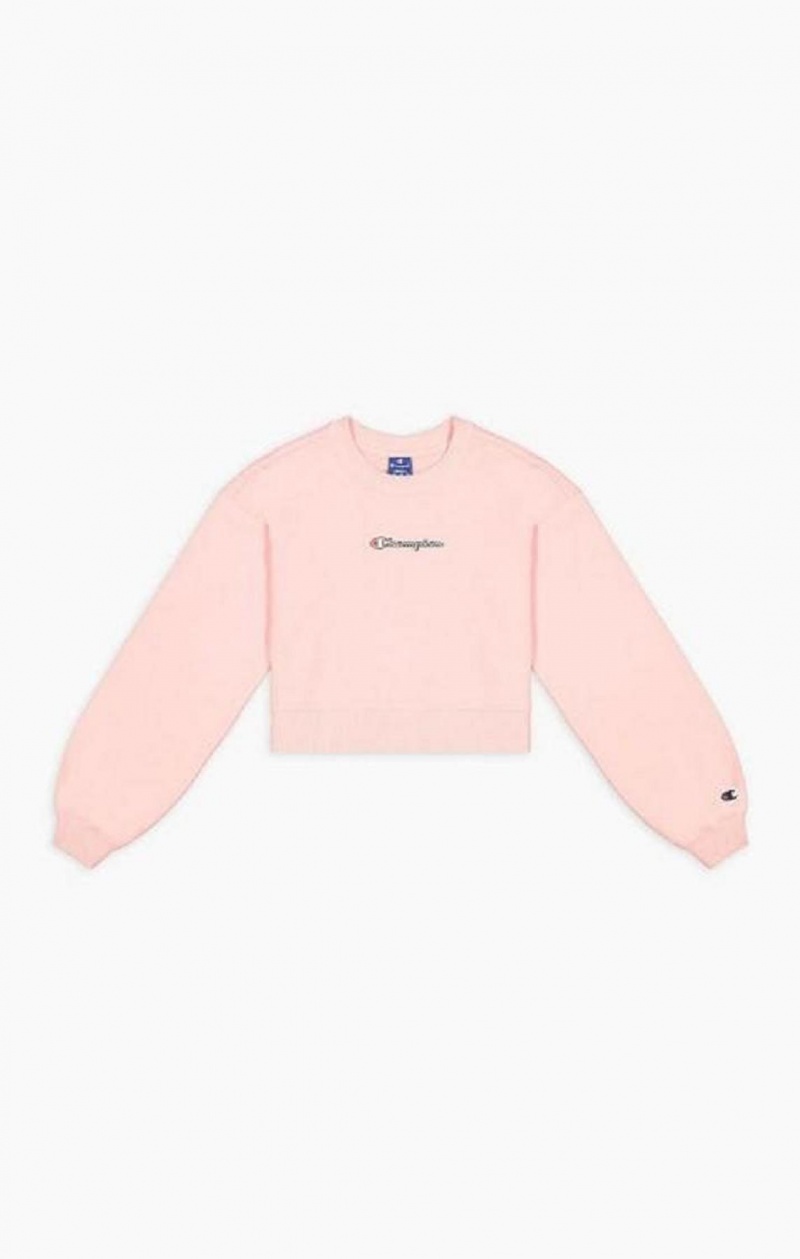 Champion Script Logo Cropped Boxy Sweatshirt Kadın Tişörtü Pembe | 5604-CLAFP