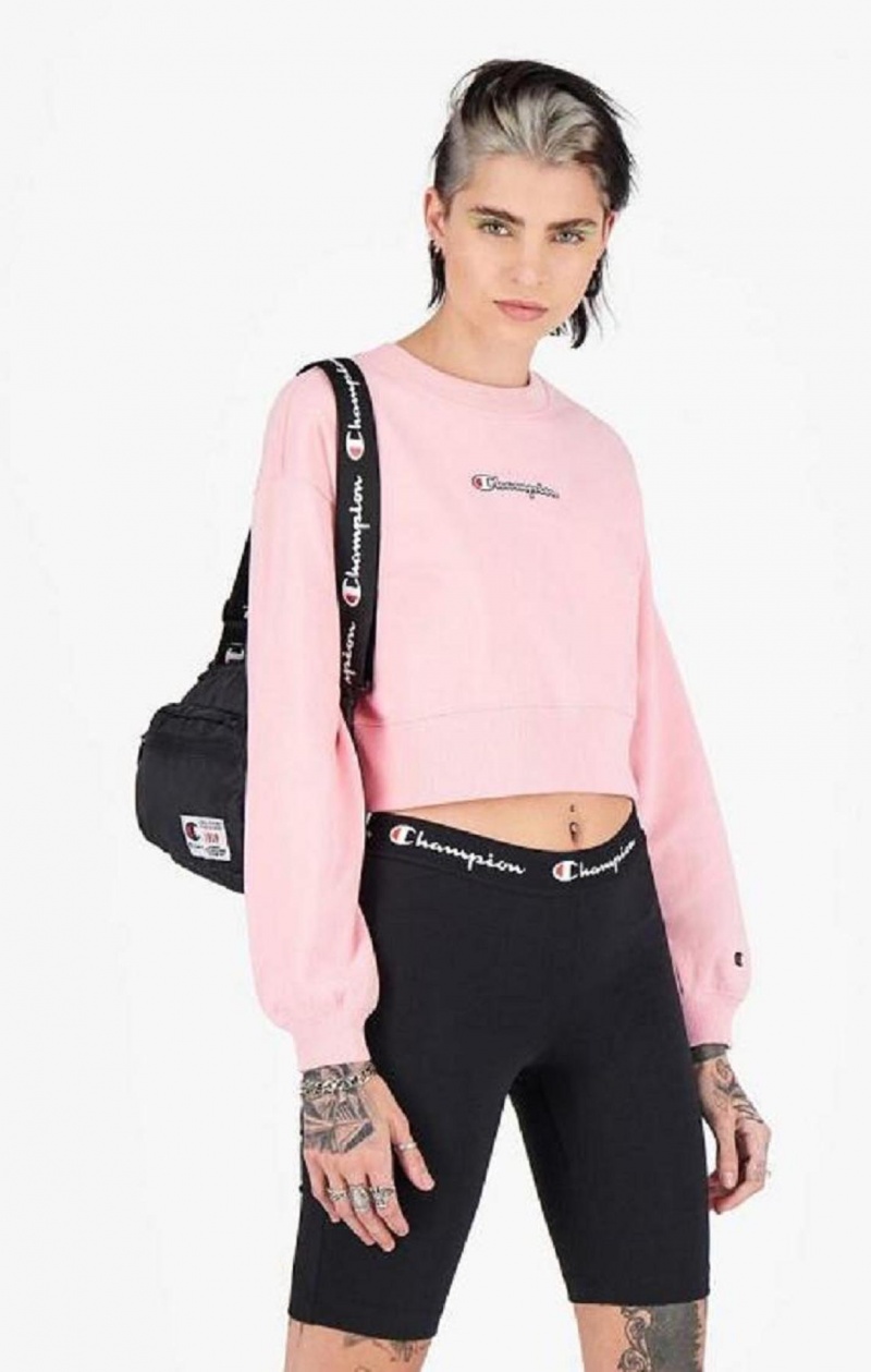 Champion Script Logo Cropped Boxy Sweatshirt Kadın Tişörtü Pembe | 5604-CLAFP