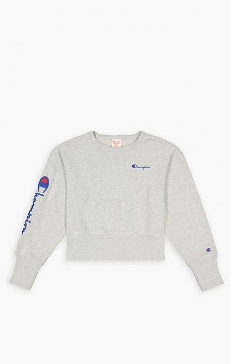 Champion Script Logo High Rib Reverse Weave Sweatshirt Kadın Tişörtü Açık Gri | 6193-NBAVD