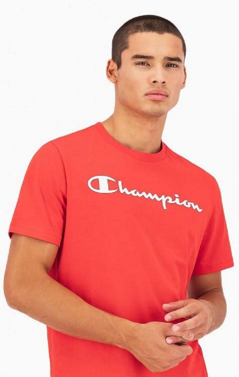 Champion Script Logo Jersey T-Shirt Erkek Tişört Kırmızı | 7359-MLXVQ