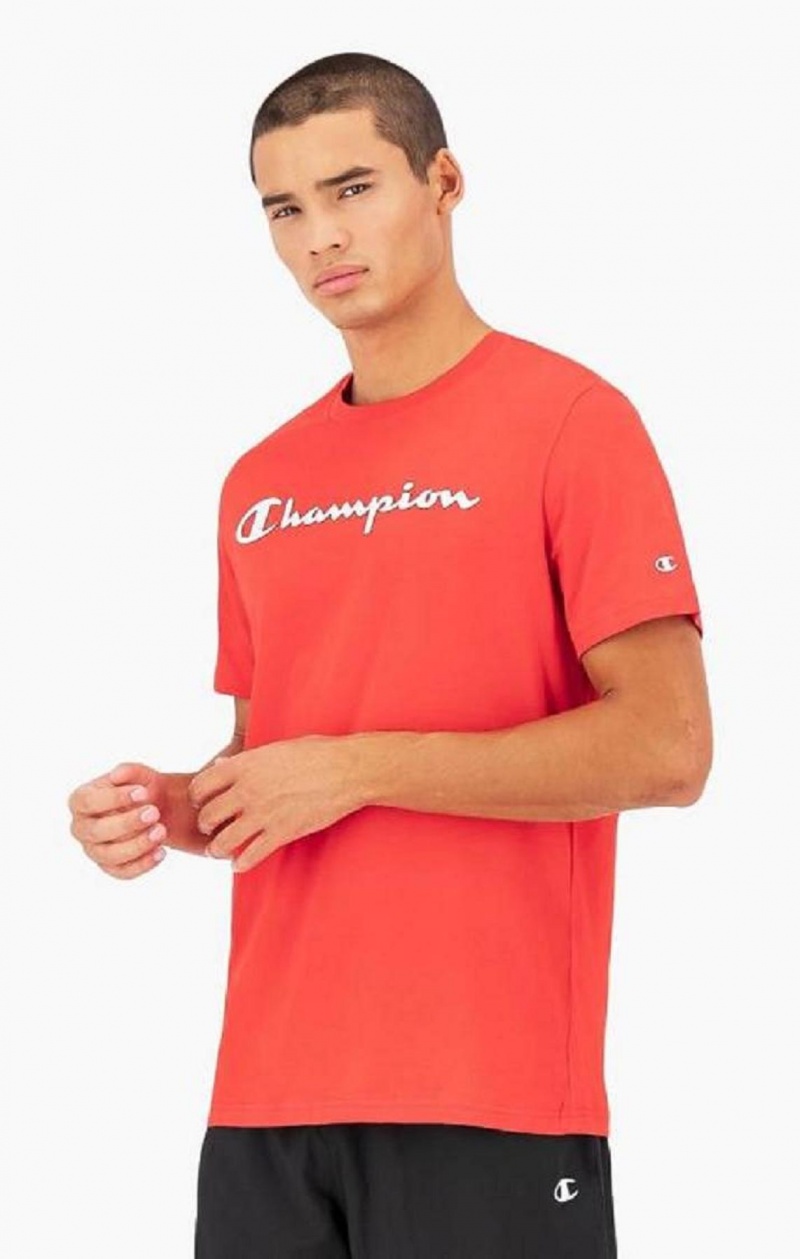 Champion Script Logo Jersey T-Shirt Erkek Tişört Kırmızı | 7359-MLXVQ