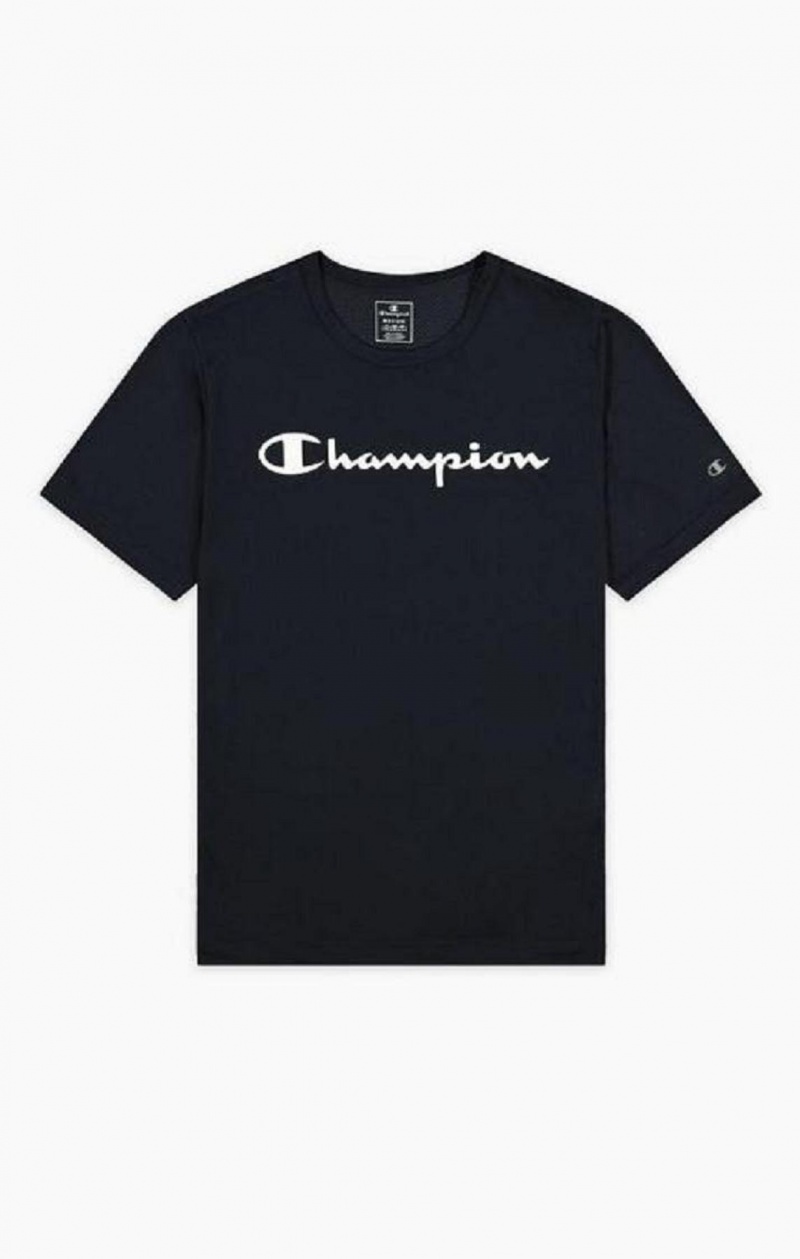 Champion Script Logo Mesh T-Shirt Erkek Tişört Koyu Mavi | 1695-CFIHT