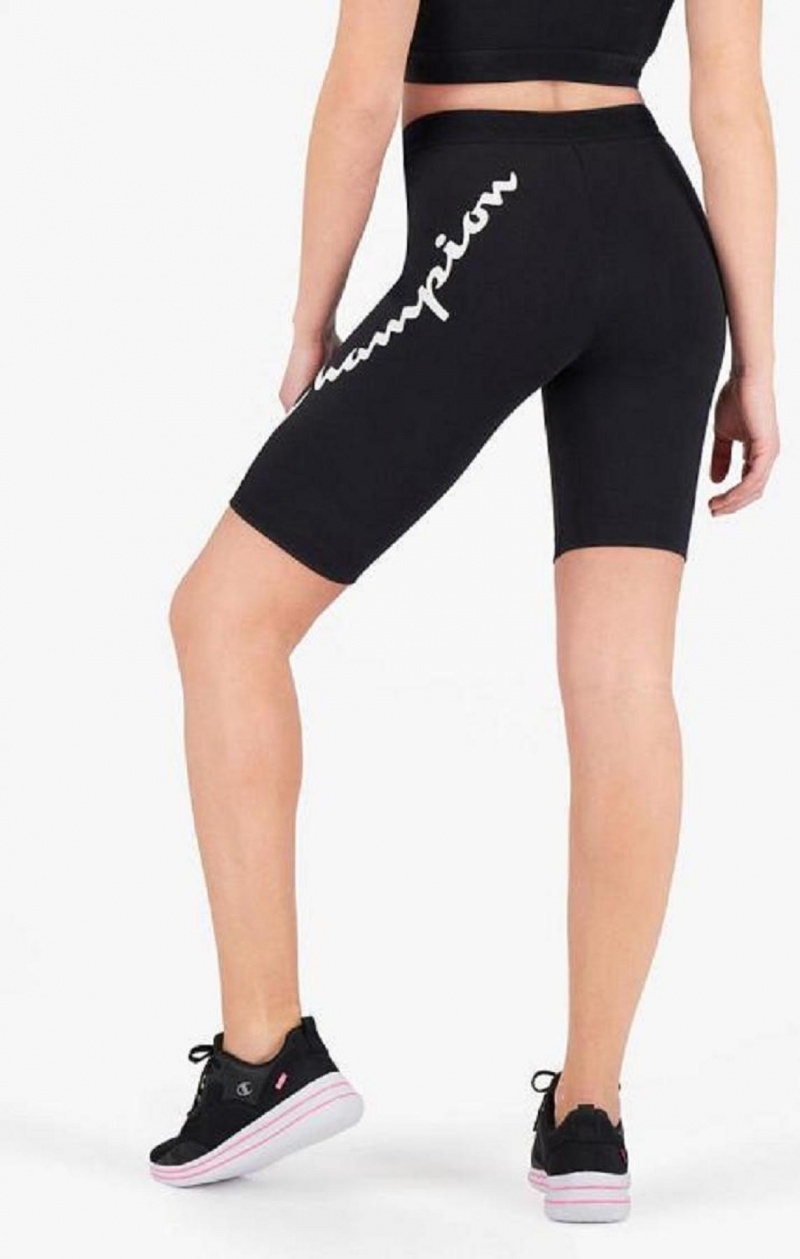 Champion Script Logo Print Capri Leggings Kadın Şort Siyah | 2184-IDLHR