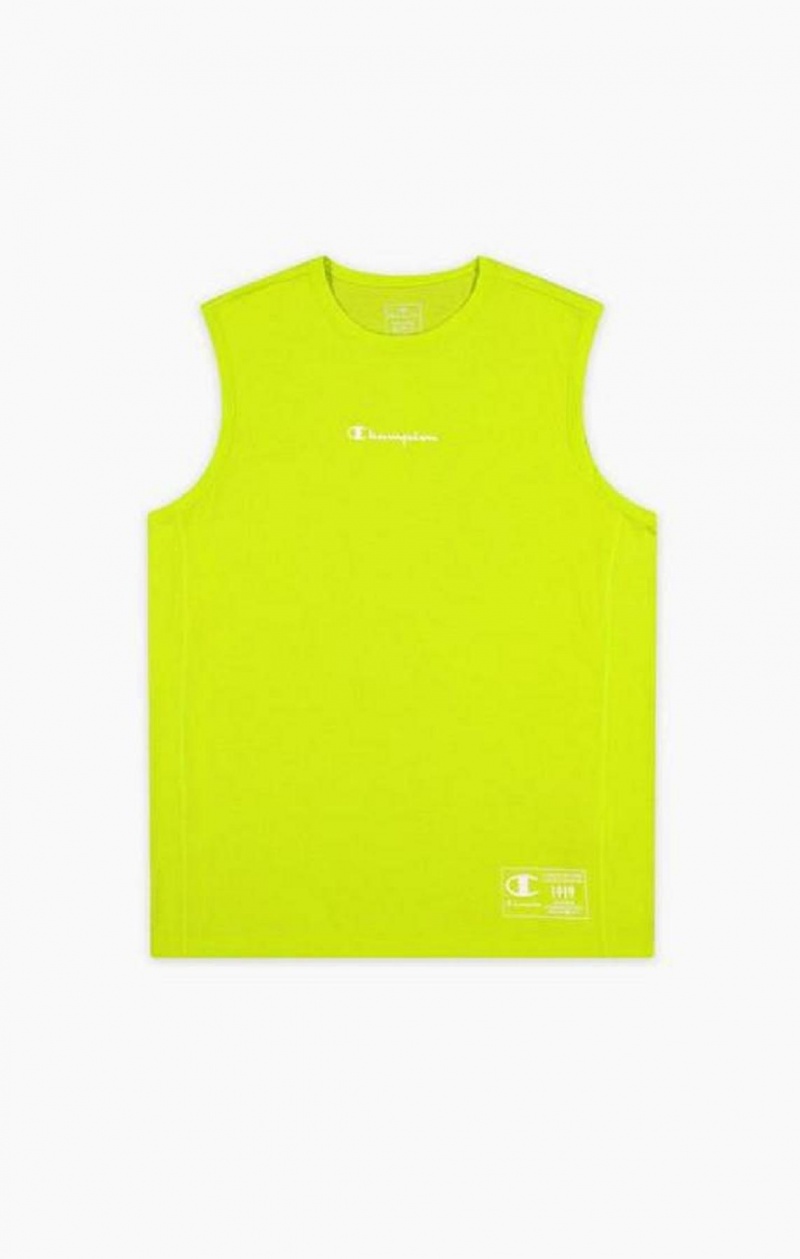 Champion Script Logo Print Jersey Tank Top Erkek Tişört Zeytin Yeşili Yeşil | 6845-SBPAY