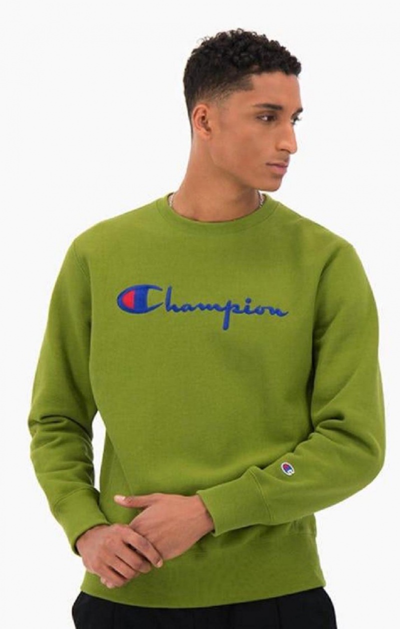 Champion Script Logo Reverse Weave Sweatshirt Erkek Tişörtü Yeşil | 3620-KVPML