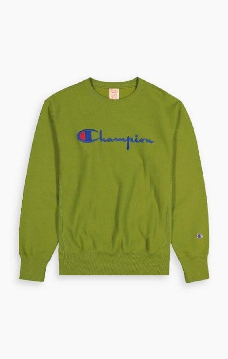 Champion Script Logo Reverse Weave Sweatshirt Erkek Tişörtü Yeşil | 3620-KVPML