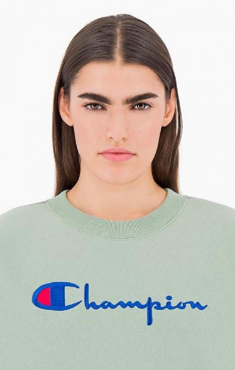 Champion Script Logo Reverse Weave Sweatshirt Kadın Tişörtü Yeşil | 6850-ESYIO