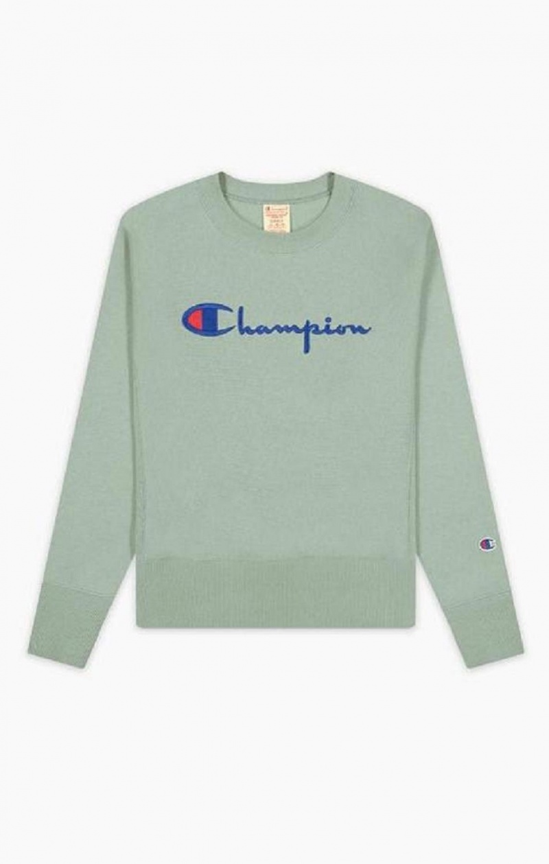 Champion Script Logo Reverse Weave Sweatshirt Kadın Tişörtü Yeşil | 6850-ESYIO