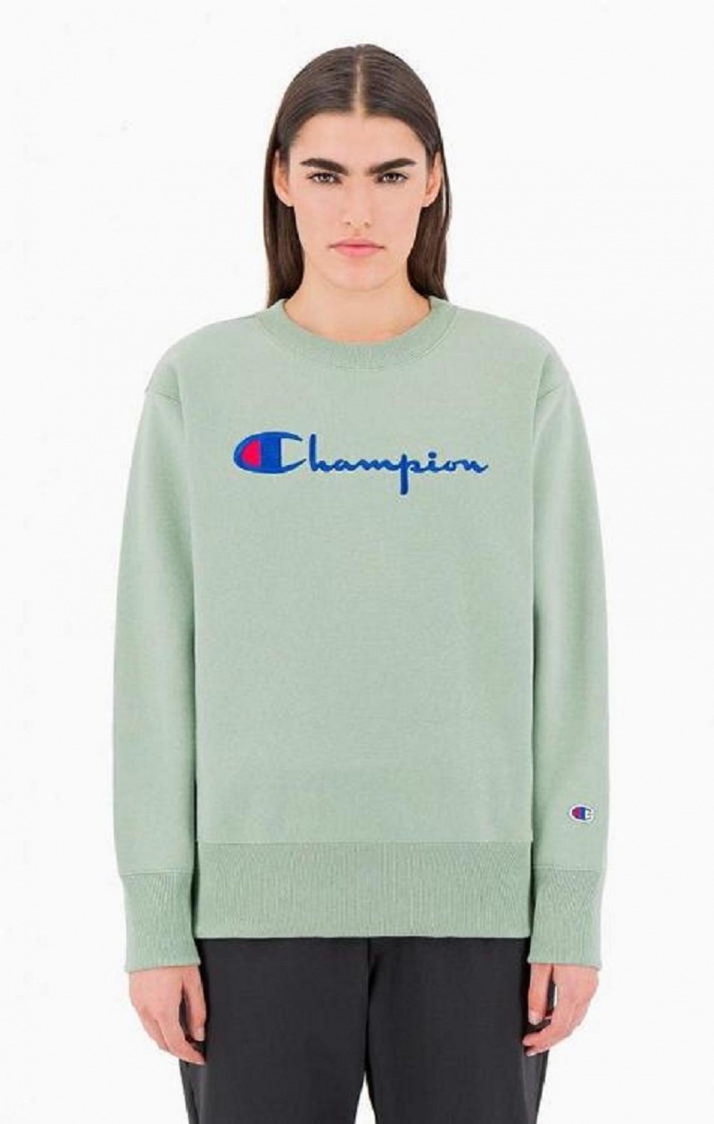 Champion Script Logo Reverse Weave Sweatshirt Kadın Tişörtü Yeşil | 6850-ESYIO