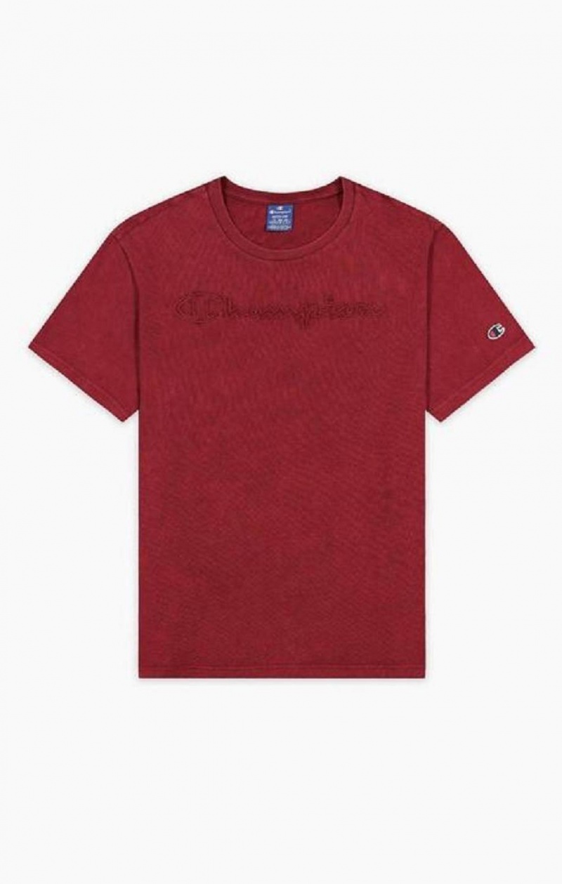 Champion Script Logo Washed T-Shirt Erkek Tişört Bordo | 5428-LSTPU