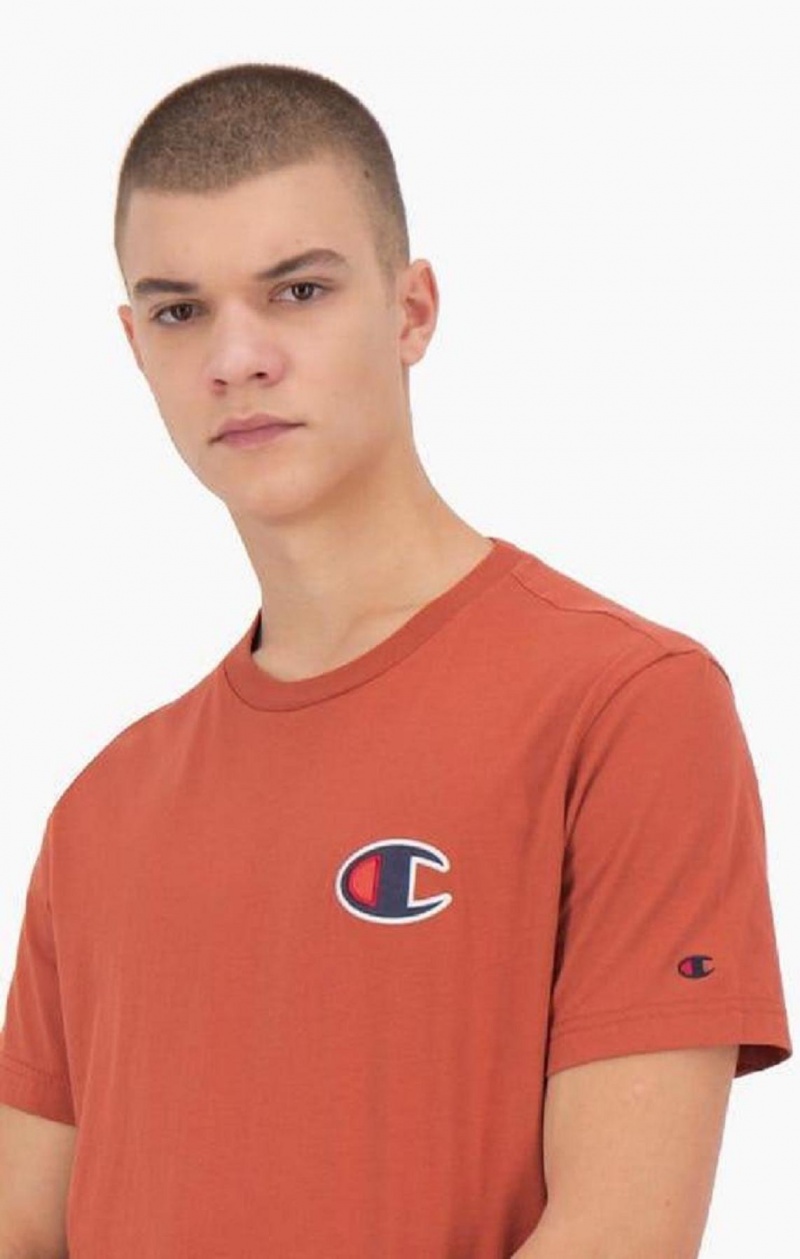 Champion Süet C Logo Crew Neck T-Shirt Erkek Tişört Turuncu | 4302-ROXZP