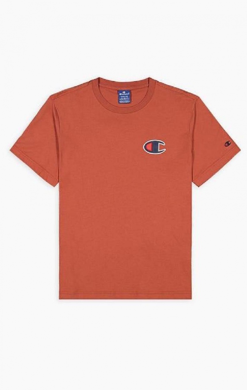 Champion Süet C Logo Crew Neck T-Shirt Erkek Tişört Turuncu | 4302-ROXZP