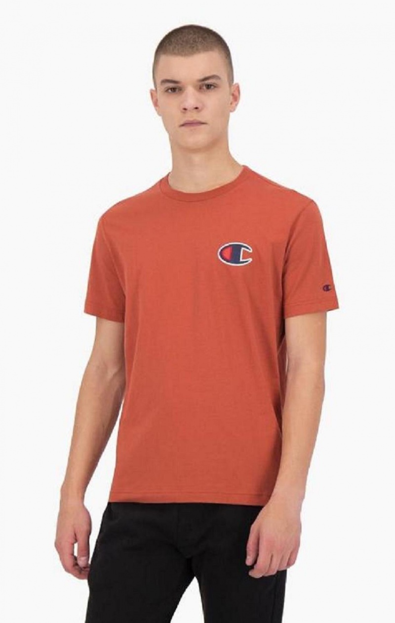 Champion Süet C Logo Crew Neck T-Shirt Erkek Tişört Turuncu | 4302-ROXZP