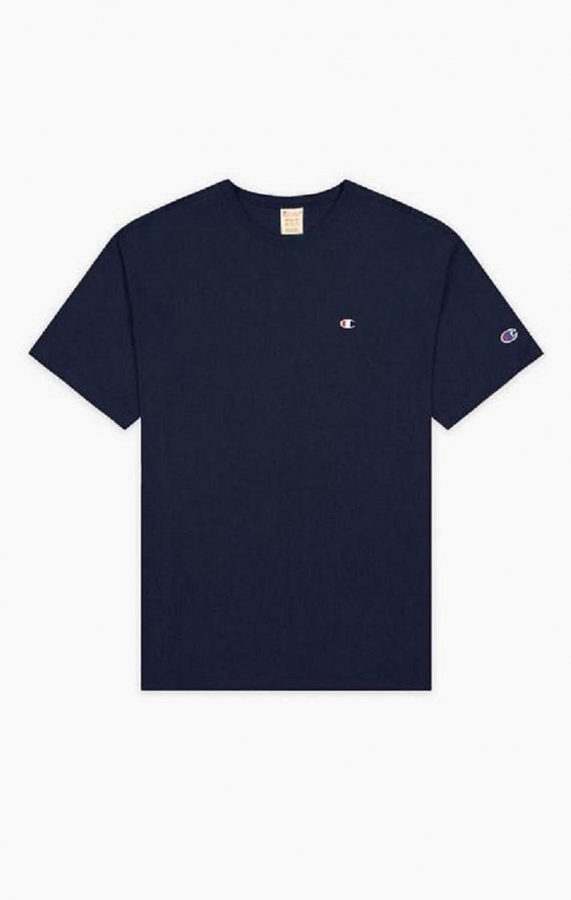 Champion Small C Logo T-Shirt Erkek Tişört Koyu Mavi | 0521-CRBVU