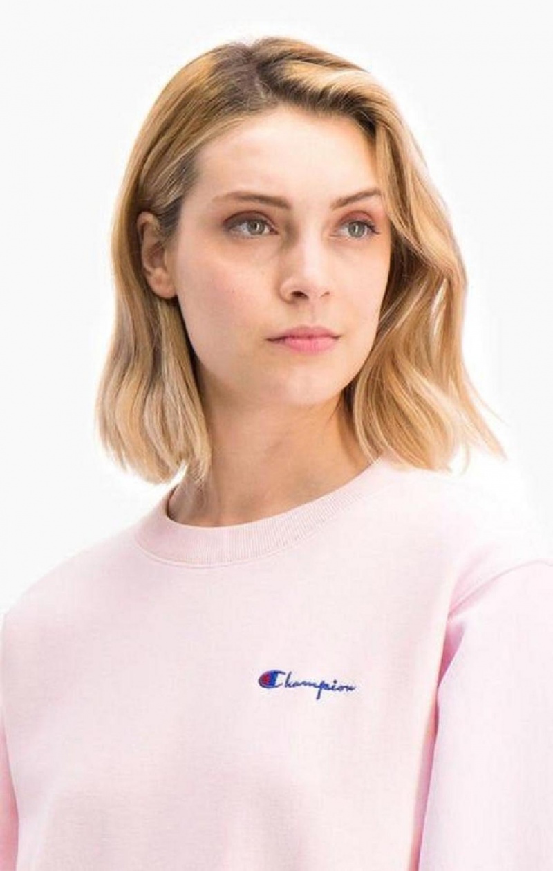 Champion Small Script Logo Reverse Weave Sweatshirt Kadın Tişörtü Pembe | 6480-JUAKN