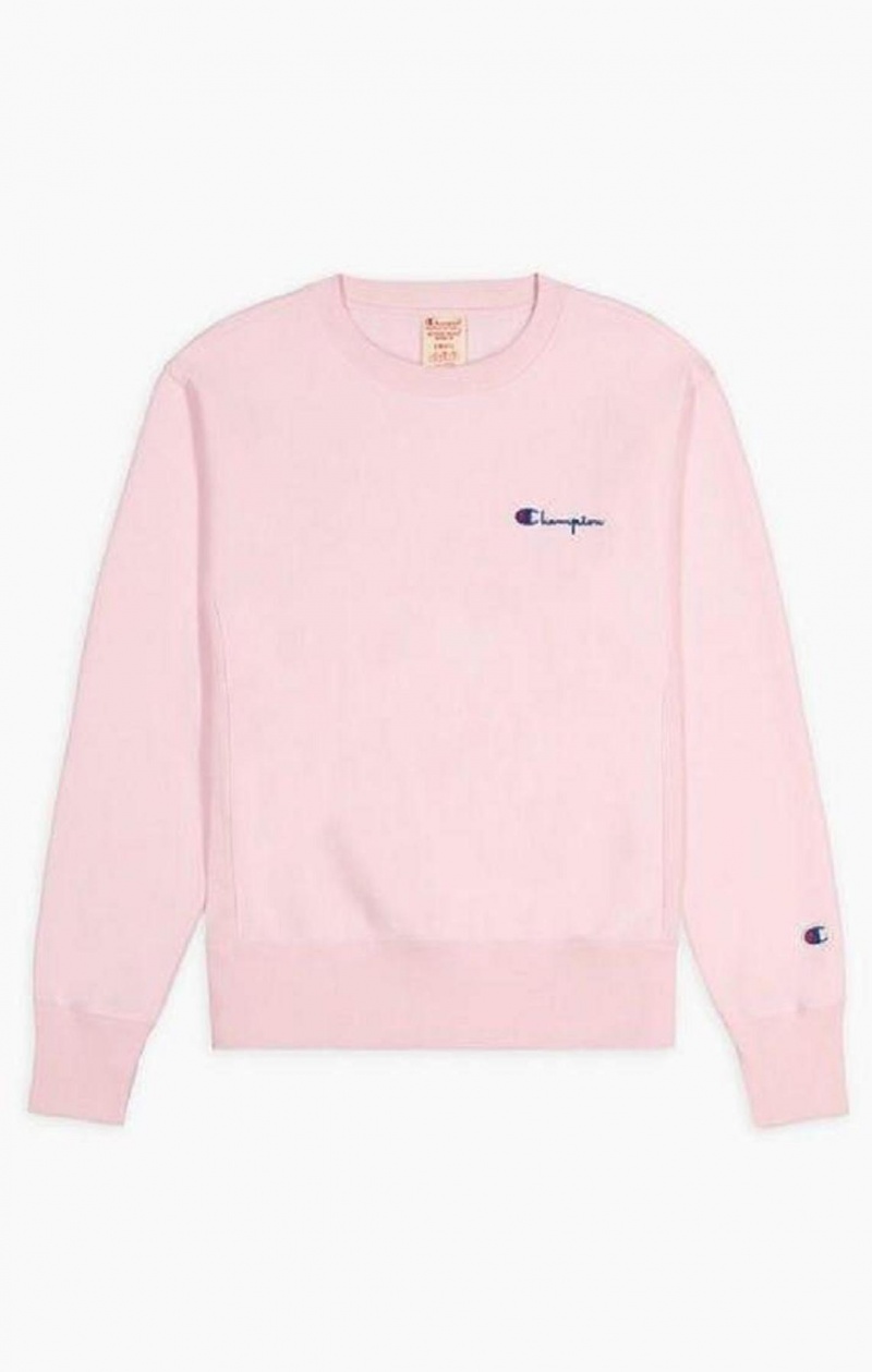 Champion Small Script Logo Reverse Weave Sweatshirt Kadın Tişörtü Pembe | 6480-JUAKN