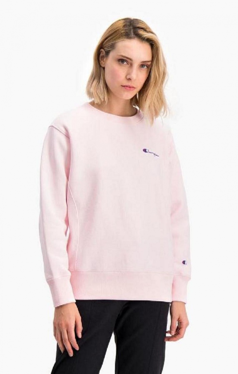 Champion Small Script Logo Reverse Weave Sweatshirt Kadın Tişörtü Pembe | 6480-JUAKN