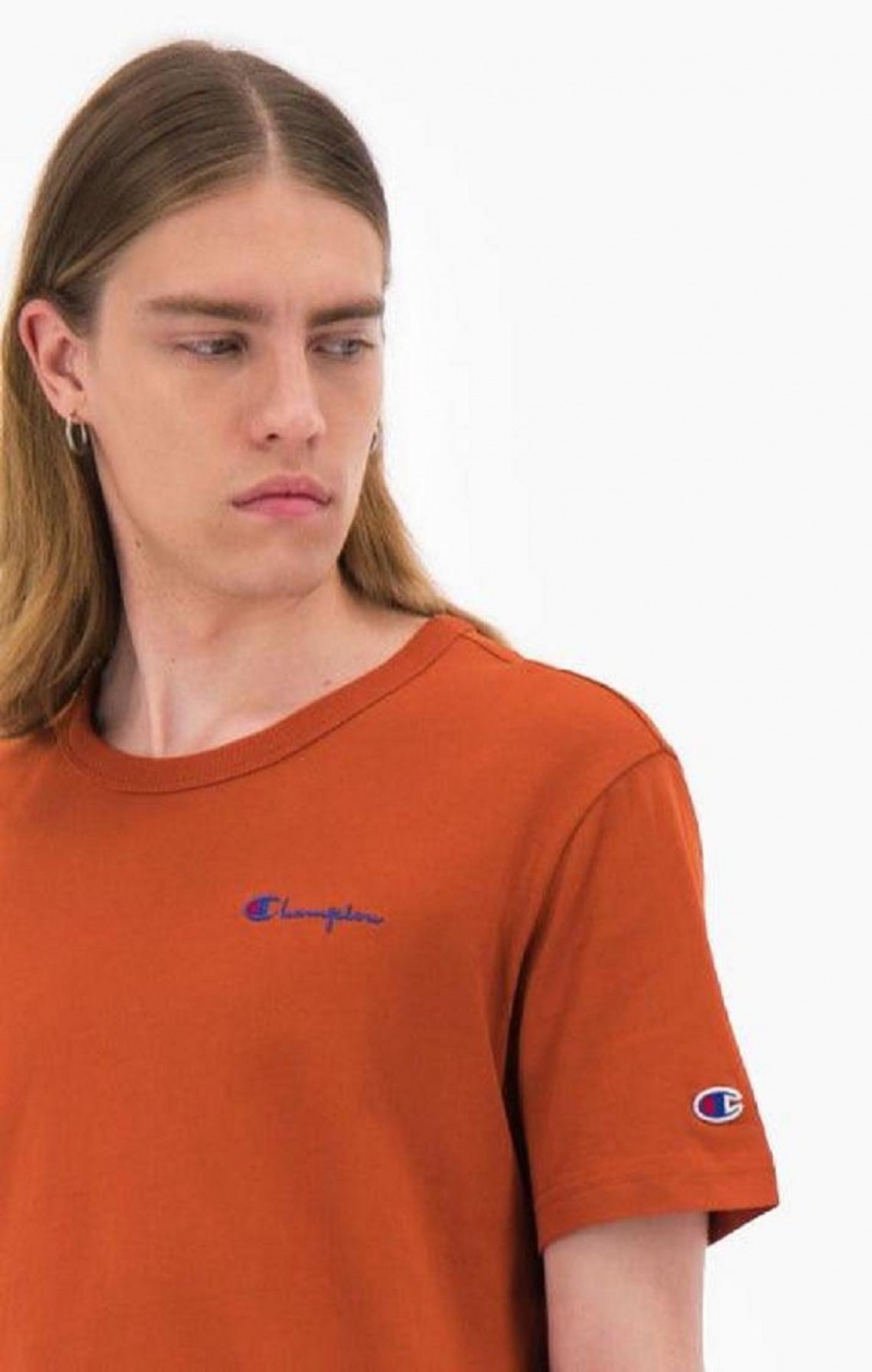 Champion Small Script Logo T-Shirt Erkek Tişört Kahverengi | 4951-MHFSV