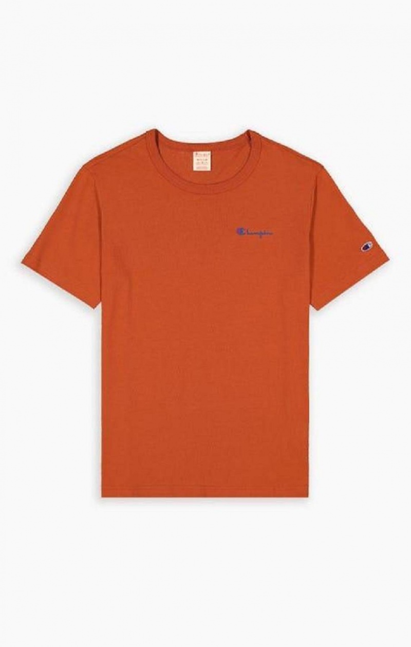 Champion Small Script Logo T-Shirt Erkek Tişört Kahverengi | 4951-MHFSV