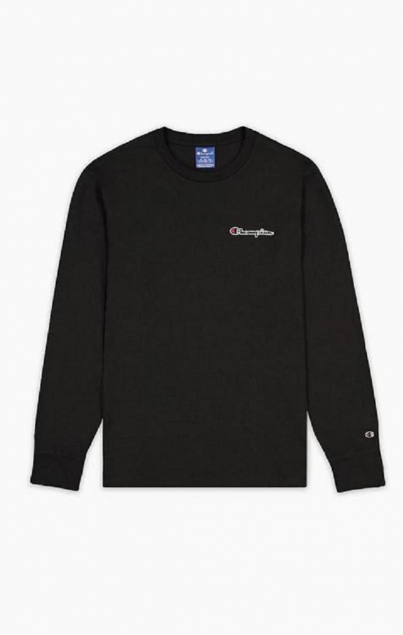 Champion Small Script Logo T-Shirt Erkek Tişört Siyah | 3217-UJEKL