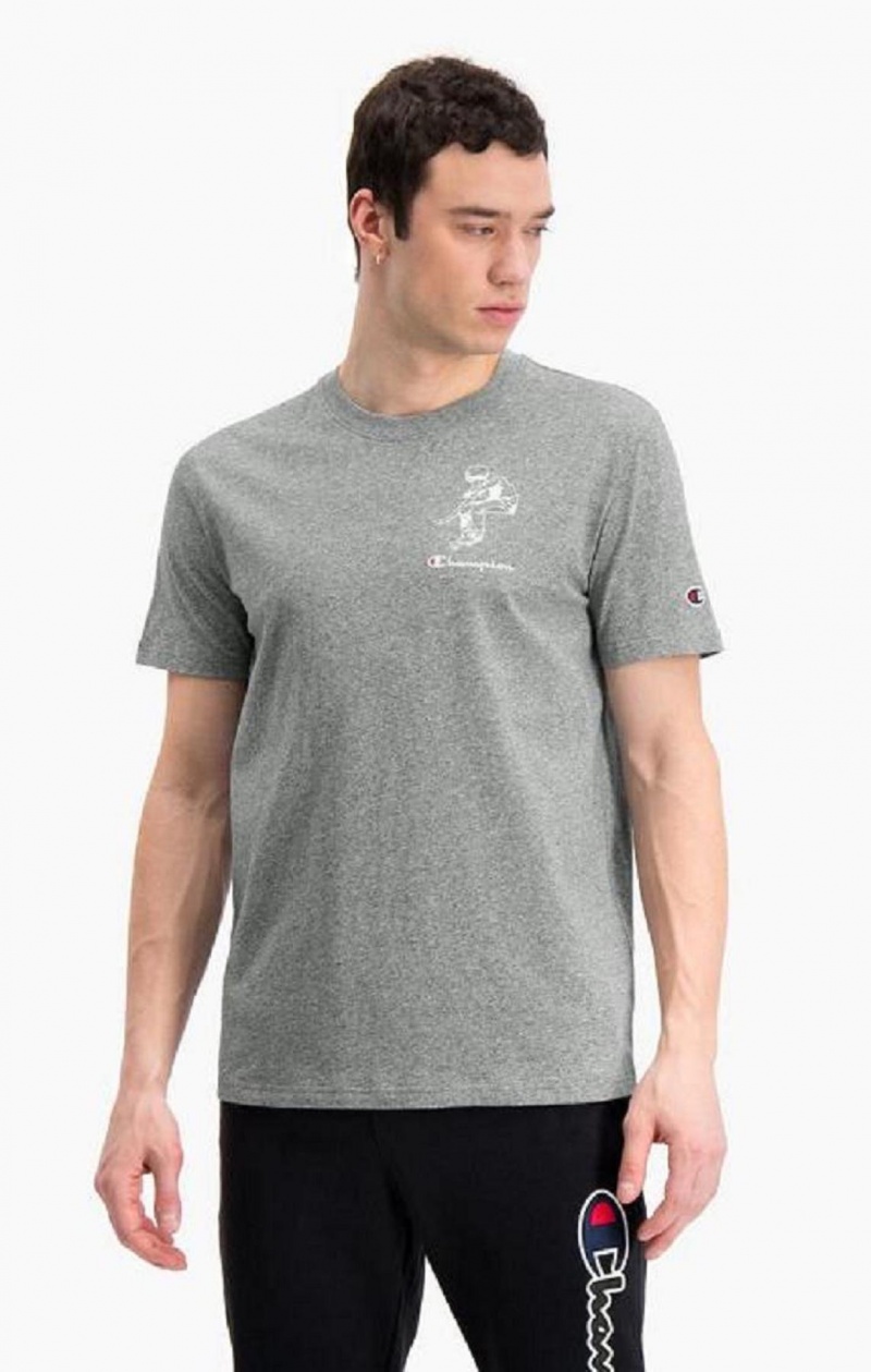 Champion Sokak Sports Baskılı Print T-Shirt Erkek Tişört Koyu Gri | 5089-YQODW